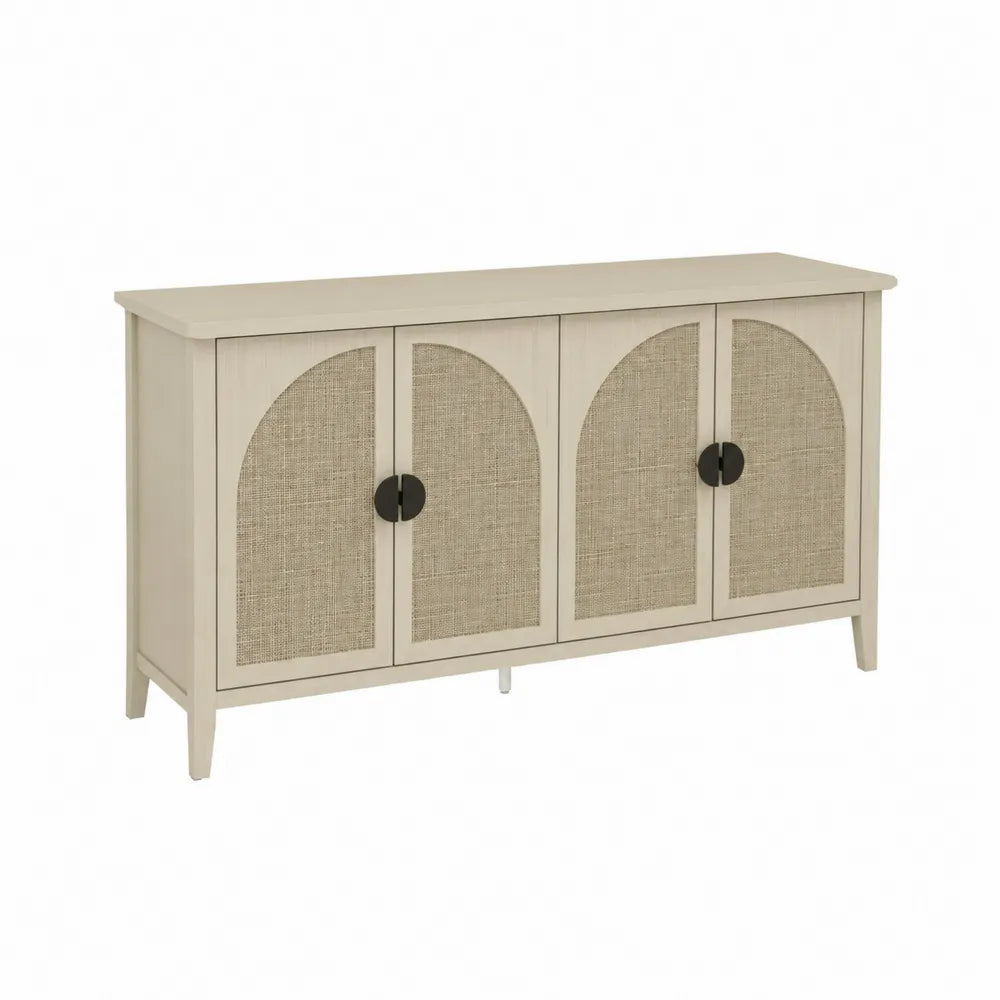 Sideboard aus Holz mit Rattan 4 Türen Beige 160x40x80cm