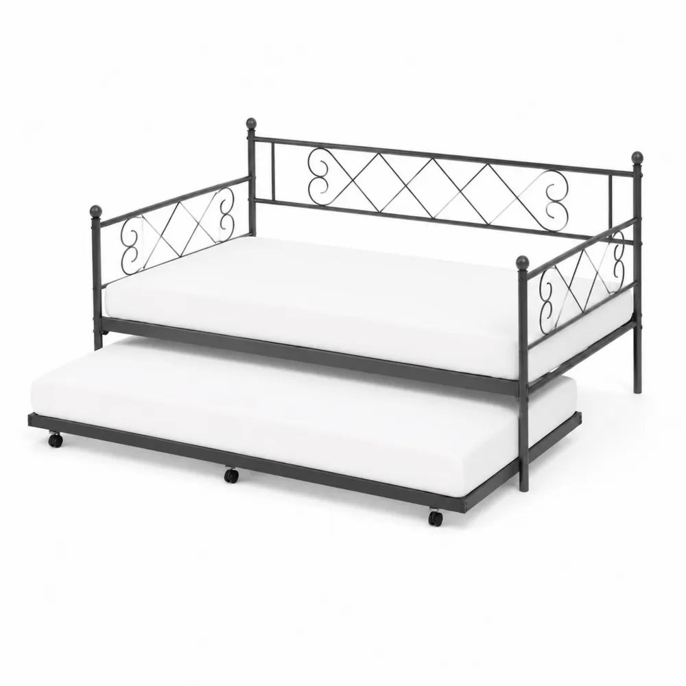 Metall-Tagesbett mit Ausziehbett Schwarz 90x200 cm