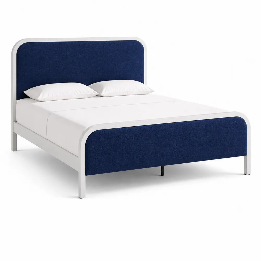 Bett mit Stoffbezug Blau Holzrahmen 200x160 cm