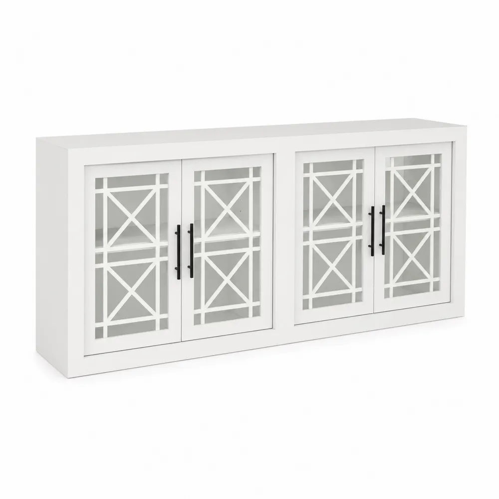Sideboard Weiß Rechteck Sicherheitsglas MDF 160x40x80 cm