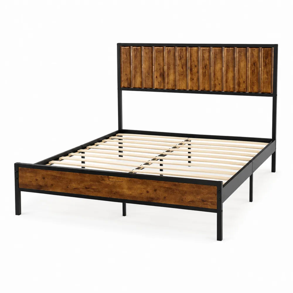 Metallbett mit MDF-Holzoptik 140x200 cm