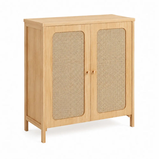 Holz Sideboard mit Rattan-Türen 80x35x100 cm