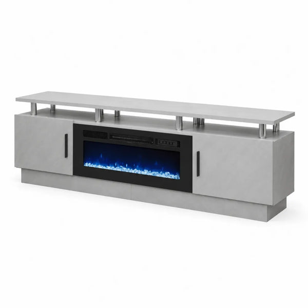 TV-Möbel mit elektrischem Kamin aus MDF und Glas Weiß