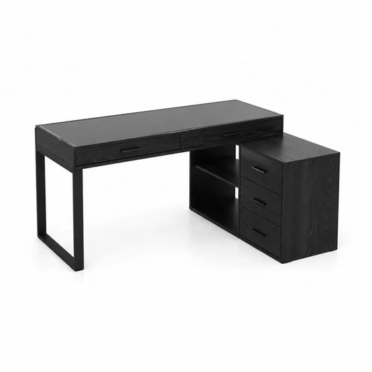 L-förmiger Schreibtisch mit Schubladen aus Eichenfurnier Schwarz 160x60x75 cm