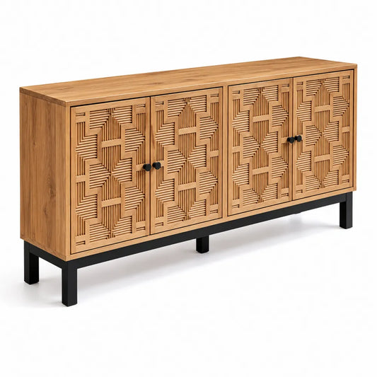 Sideboard aus Eichenfurnier mit Metallgestell