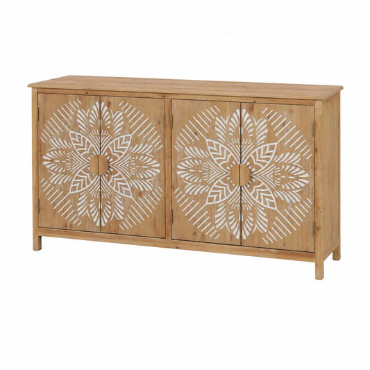 Massivholz-Sideboard mit Mandalamuster Braun/Weiß